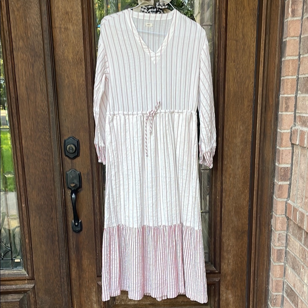 Striped Pink and White Midi Dress